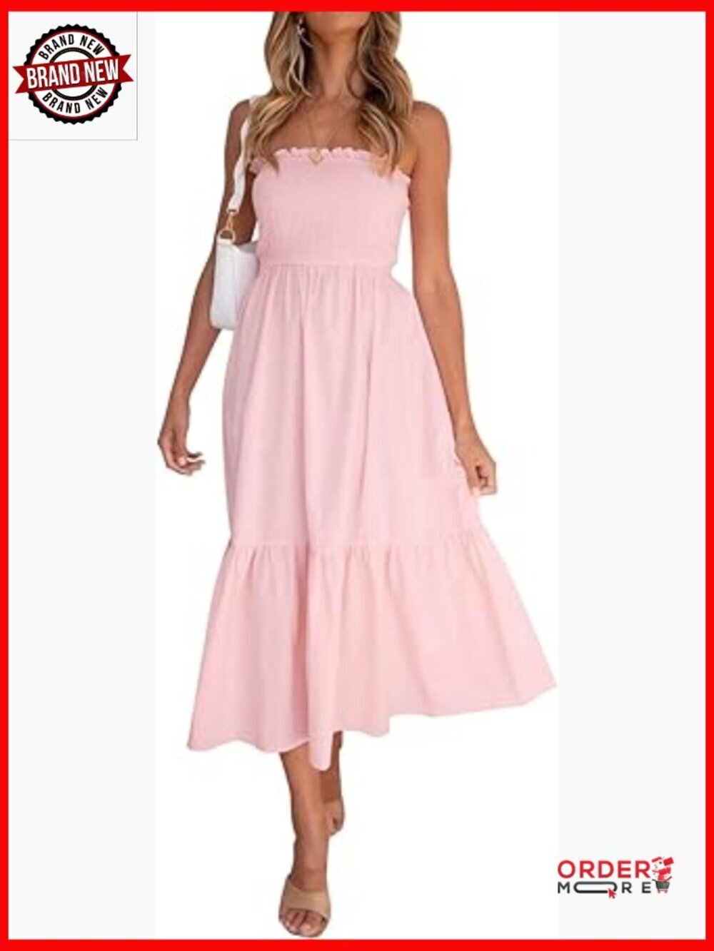 Women's Boho Strapless Maxi Dress Smocked A-Line Flowy Long Dress